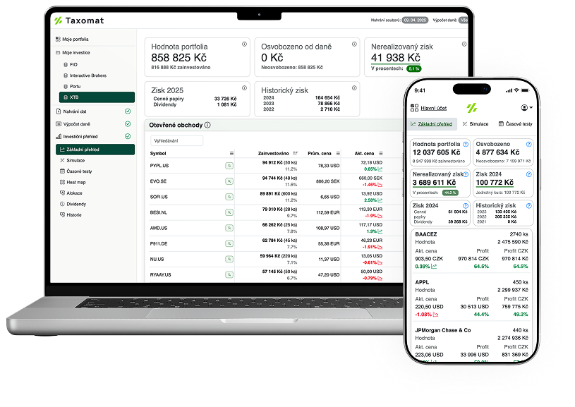 Taxomat aplikace na notebooku a mobilu